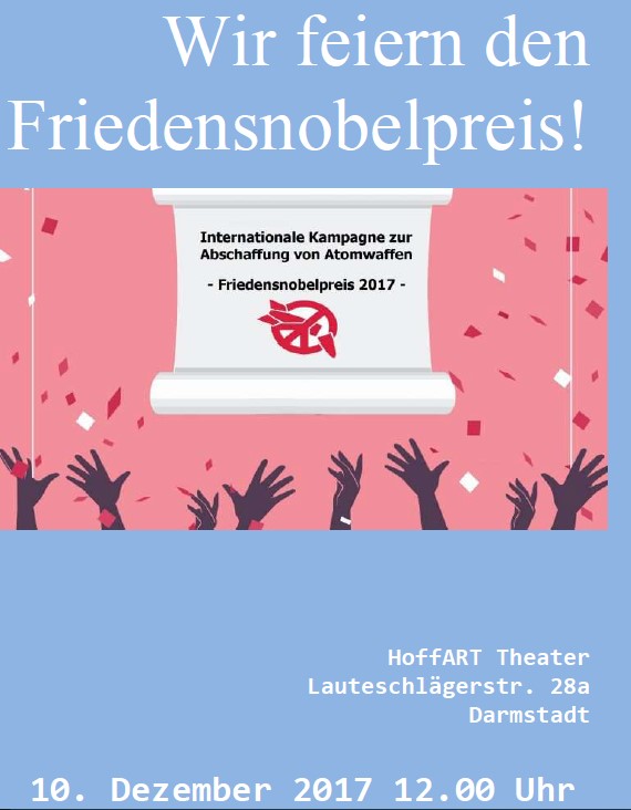 Übertragung der Verleihung des Friedensnobelpreises 2017 an ICAN